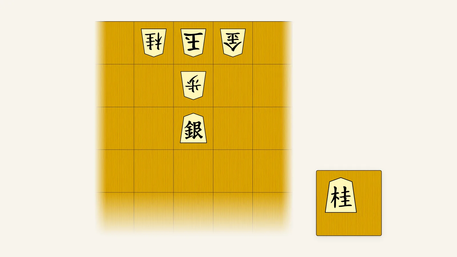 The top of a shogi board with White's king on 5a between a knight and a gold, a Black silver on 5c and a knight in Black's hand: a mate-in-1 tsume shogi puzzle